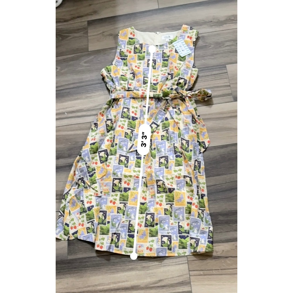 TulipB NWT Stamp Print Cotton Fit & Flare Dress Belted Size L Retro - Picture 6 of 10